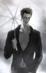  1boy el_shaddai greyscale lucifel_(el_shaddai) monochrome realistic solo tkr_(lovedelic99) umbrella 