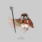  bird coif eurasian_tree_sparrow halberd ikeuchi no_humans original polearm simple_background solo sparrow weapon 
