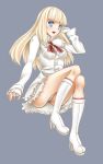  blonde_hair blue_eyes boots breasts dress emilie_de_rochefort fingerless_gloves frills gloves highres long_hair namco panties pantyshot pantyshot_(sitting) sitting solo tekken underwear white_panties 