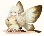  aerie_(bravely_default) bare_shoulders blue_eyes bravely_default:_flying_fairy bravely_default_flying_fairy butterfly_wings dress fairy fairy_(bravely_default) gloves gradient_hair long_hair multicolored_hair paper pointy_ears quill sitting very_long_hair wings 