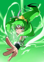  1girl boots cure_march fingerless_gloves gloves green_eyes green_hair high_heels long_hair looking_at_viewer magical_girl midorikawa_nao ponytail precure ribbon serious shoes smile_precure! solo taroimo_(takesan) tiara tri_tails very_long_hair wrist_cuffs 