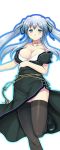  blush breasts cleavage dress highres huge_breasts ikujitto large_breasts legs long_hair mabinogi nao silver_hair smile thigh-highs thighhighs twintails 