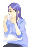  bad_id cup drinking eyebrows long_hair minazuki_karen nekogasuki precure pretty_cure purple_hair sitting smile yes!_precure_5 yes!_pretty_cure_5 