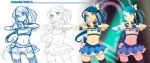  blue_hair choker cosplay cure_berry cure_berry_(cosplay) earrings flat_chest fresh_precure! fresh_pretty_cure! heart heart_hands highres jewelry long_hair magical_girl midriff minazuki_karen monochrome ponytail precure pretty_cure sketch skirt thigh-highs thighhighs ukokkei yes!_precure_5 yes!_pretty_cure_5 zettai_ryouiki 
