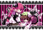  :&lt; :3 all_fours animal_ears bell braid brown_eyes brown_hair cat cat_ears cat_tail chen dress hair_ribbon hat kaenbyou_rin kasane mary_janes multiple_girls multiple_tails pantyhose paw_pose red_eyes red_hair ribbon shoes tail tail_ribbon touhou twin_braids twintails wink 