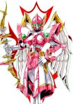 angelg bow_(weapon) hand_on_hip lowres ma-shin mecha simple_background solo super_robot_wars super_robot_wars_original_generation weapon wings 