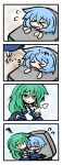  &gt;_&lt; 2girls blue_hair blush_stickers chibi comic green_hair kochiya_sanae nurikabe silent_comic sweat t.t tatara_kogasa tears touhou tsundere yanagi_(artist) 