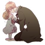  2boys ahoge america_(hetalia) axis_powers_hetalia blonde_hair crying dress kneeling neck_ribbon tears united_kingdom_(hetalia) young 