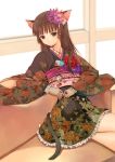  cat_ears flower hair_flower hair_ornament hijiri_ruka japanese_clothes kimono kimono_skirt tail 