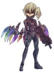  armor bad_id blonde_hair bodysuit bullpup fallout_3 flandre_scarlet g.haruka gun no_hat no_headwear p90 red_eyes robot side_ponytail solo sunglasses touhou weapon wings 
