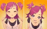  close-up closed_eyes face hands happy precure pretty_cure purple_eyes purple_hair short_twintails shorts smile twintails two_side_up ukokkei violet_eyes yes!_precure_5 yes!_pretty_cure_5 yumehara_nozomi 