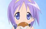  eating food hamburger highres hiiragi_tsukasa lucky_star purple_hair vector_trace wallpaper 