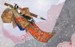  calligraphy_brush fudegamijp giant_brush japanese_clothes kimono long_hair paintbrush solo traditional_clothes 