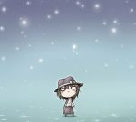  brown_hair hair_bow hat necktie nekoguruma snow solo touhou usami_renko 