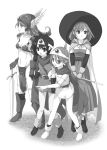  circlet dragon_quest dragon_quest_iii kirishima_satoshi mage_(dq3) monochrome priest_(dq3) roto sage_(dq3) soldier_(dq3) sword weapon 