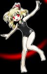  barefoot blonde_hair fang glowing glowing_eyes hair_ribbon one-piece_swimsuit outstretched_arms red_eyes ribbon rumia school_swimsuit solo spread_arms swimsuit touhou winn 