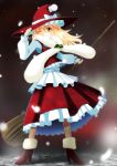  bad_id bell blonde_hair boots braid broom christmas chulain hat high_heels kirisame_marisa long_hair shoes solo touhou wink witch_hat yellow_eyes 