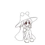  animated_gif gif hat heaven-moon lowres monochrome moriya_suwako solo spinning touhou 