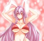  arms_up bikini_top blush breasts bunny_ears large_breasts long_hair navel purple_hair rabbit_ears red_eyes reisen_udongein_inaba solo touhou underboob very_long_hair xefy 