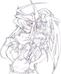  corset demon_girl elbow_gloves gloves horns long_hair monochrome monster_girl pointy_ears purple scarf twintails urabecat 