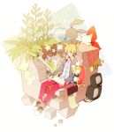  aqua_eyes bespectacled blonde_hair casual cat character_doll faux_figurine glasses headphones headphones_around_neck highres jacket kagamine_len male rookya shoes short_hair sitting solo vocaloid 
