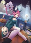  bat blue_eyes boo breasts cleavage crossover ghost hairband halloween highres horn hoshiguma_yuugi iorlvm kaenbyou_rin komeiji_koishi komeiji_satori mizuhashi_parsee moon multiple_girls pumpkin reiuji_utsuho skull super_mario_bros. thigh-highs thighhighs touhou triangular_headpiece wings zettai_ryouiki 