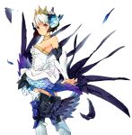  armor armored_dress bare_shoulders boots breasts choker crown detached_sleeves dress feathers gwendolyn hair_ornament looking_at_viewer mochi_hanpen odin_sphere purple_eyes short_hair solo thigh-highs thighhighs violet_eyes white_hair wings 
