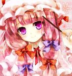  blush bow crescent dress hair_ribbon hat long_hair looking_at_viewer patchouli_knowledge pocky puracotte purple_eyes purple_hair ribbon smile solo touhou violet_eyes 
