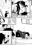  2girls black_hair contemporary facial_hair family freckles genderswap gol_d_roger long_hair mino_(udonge) monochrome multiple_girls mustache one_piece partially_translated portgas_d_ace portgas_d_anne portgas_d_rouge sleeping translation_request 
