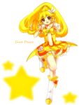  :d bike_shorts blonde_hair boots character_name choker cure_peace double_v dress kise_yayoi long_hair magical_girl open_mouth ponytail precure shorts_under_skirt skirt smile smile_precure! solo tiara v wrist_cuffs yellow_dress yellow_eyes 