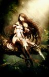  agnes_oblige bare_shoulders black_gloves black_hair black_legwear boots branch bravely_default:_flying_fairy bravely_default_flying_fairy breasts brown_hair butterfly cleavage closed_eyes collarbone crosshatching dress eyes_closed gloves hairband highres in_tree kazari_tayu knee_boots long_hair sitting sitting_in_tree solo tayuya1130 thigh-highs thighhighs tree very_long_hair wide_hips 