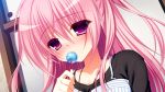  1girl candy game_cg kanadome_miyako lollipop pink_eyes pink_hair pure_girl 