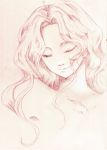  closed_eyes copyright_request eyes_closed kinako_(kota6) long_hair lowres monochrome nude sketch smile 