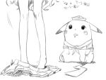  archellaura bad_id drooling long_hair monochrome pikachu pokemon simple_background skirt skirt_removed very_long_hair white_background yellow_(pokemon) 
