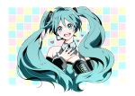 aqua_eyes aqua_hair chonnbo hatsune_miku headset heart long_hair looking_at_viewer open_mouth smile solo twintails vocaloid 