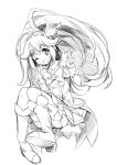  boots cure_peace highres kise_yayoi long_hair monochrome open_mouth precure redcomet smile_precure! solo v very_long_hair wink 