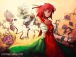  bandage bandages bun_cover chinese_clothes double_bun flower hair_ribbon highres ibaraki_kasen red_eyes red_hair redhead ribbon rose sarashi shackle short_hair solo thorns touhou venomousblaze 