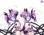  2girls animal_ears cradle exit_tunes headphones misaki_kurehito ponytail purple purple_eyes purple_hair techgirl twins violet_eyes white 