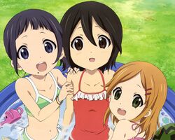  3girls inaba_himeko jpeg_artifacts kiriyama_yui kokoro_connect mole multiple_girls nagase_iori official_art spoilers swimsuit tagme_(artist) 