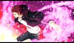  1boy bracelet chain chains earrings fire hoodie jewelry k_(anime) male necklace pink_fire red_eyes red_hair redhead short_hair solo suou_mikoto_(k) yellow_eyes yun_(neo) 