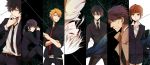  5boys black_hair blue_eyes brown_eyes brown_hair cigarette closed_eyes coat column_lineup eyes_closed formal ginoza_nobuchika glasses highres kagari_shuusei kougami_shin'ya kougami_shinya kunizuka_yayoi long_hair makishima_shogo makishima_shougo masaoka_tomomi multiple_boys multiple_girls necktie nobuchika_ginoza orange_hair ponytail psycho-pass purple_eyes short_hair smile smoking suit supika_(piyuki0911) tsunemori_akane upside-down violet_eyes yellow_eyes 