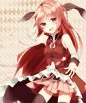  :d argyle argyle_background arm_up bare_shoulders black_legwear diagonal_stripes hetaling long_hair looking_at_viewer mahou_shoujo_madoka_magica open_mouth red_eyes red_hair redhead sakura_kyouko scar shin_(hetaling) skirt smile solo striped striped_background tears thigh-highs thighhighs 