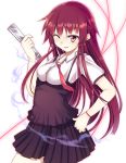  copyright_request fan hand_on_hip long_hair red_eyes red_hair red_string redhead skirt steam string wink yukityasoba 