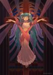  bdsm bondage bow closed_eyes cross crucifixion dress eyes_closed green_hair hair_bow hatsune_miku highres long_hair open_mouth outstretched_arms ribbon ribbon_bondage solo spread_arms taii twintails very_long_hair vocaloid 