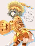  blue_eyes dacho green_eyes green_hair halloween hat heterochromia idolmaster idolmaster_cinderella_girls jack-o&#039;-lantern jack-o'-lantern magyuru_(armor) mole monster_hunter monster_hunter_portable_3rd solo takagaki_kaede trick_or_treat 