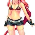  1girl belt bikini_top breasts chingisu fingerless_gloves gloves head_out_of_frame long_hair navel pink_legwear red_hair redhead scarf short_shorts shorts solo tengen_toppa_gurren_lagann thigh-highs thighhighs under_boob underboob very_long_hair white_background yoko_littner 