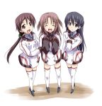  3girls black_hair blue_eyes brown_eyes brown_hair character_request extra infinite_stratos long_hair multiple_girls nohotoke_honne open_mouth oversized_clothes short_twintails smile tanimoto_yuzu thigh-highs thighhighs twintails uniform yorutake_sayuka 