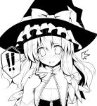  1girl ai_takurou blush bow capelet hair_bow hat hat_bow kirisame_marisa long_hair looking_at_viewer monochrome solo tears touhou witch_hat 