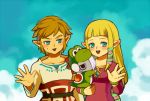  blue_eyes carrying earrings ghirahim jewelry link long_hair mutsuki_kaya pointy_ears princess_zelda skyward_sword smile the_legend_of_zelda waving yoshi 