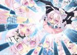  1girl alternate_costume bandages cape chibi hata_no_kokoro long_hair maid mask milkpanda needless open_mouth pink_eyes pink_hair saten_(needless) touhou v 